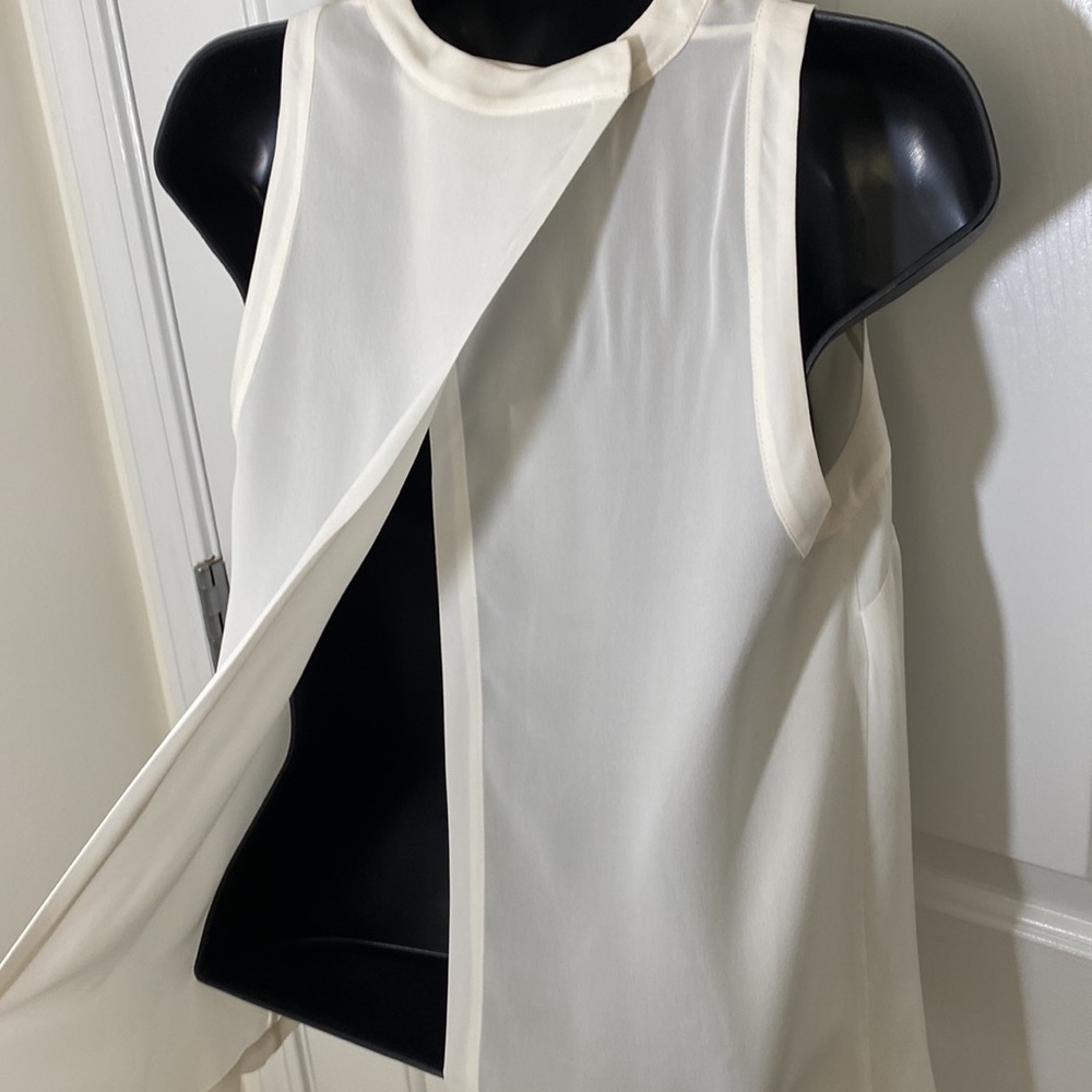 Veronica Beard 💯 Silk Mina Shell Off White Sheer Overlay Back Top Size 0 - Picture 6 of 10
